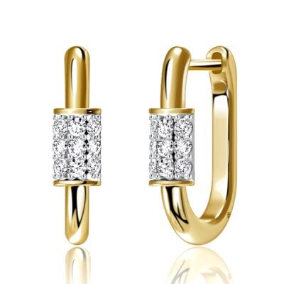 Italo Two Tone Micro Pave Round Cut Silver Hoop Earrings For Women