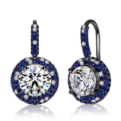 Italo Black Tone Micro Pave Blue & White Sapphire Drop Earrings