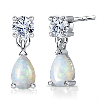 Italo Round & Pear Cut White Sapphire Opal Drop Earrings Opal Jewelry