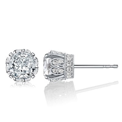 Italo Cushion Cut White Sapphire Filigree Vintage Stud Earrings
