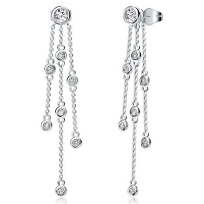 Italo Bezel Setting Round Cut Drop Earrings For Women Dangle Earring