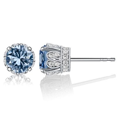 Italo Filigree Round Cut Blue Topaz Stud Earrings For Women