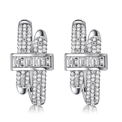 Italo Micro Pave Round & Baguette Cut Unique Hoop Earrings For Women