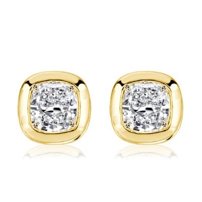 Italo Golden Bezel Set 5 MM Cushion Cut Stud Earrings For Women