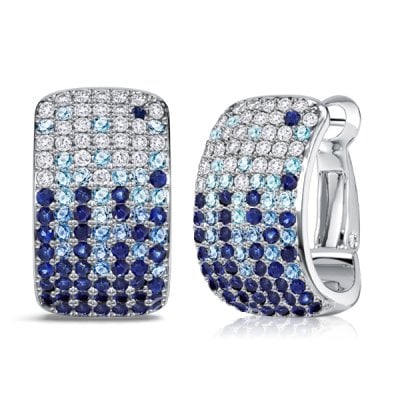 Italo Rectangle Micro Pave Blue Sapphire Hoop Earrings For Women