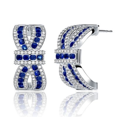 Italo Knot Design Round Cut Blue Sapphire Hoop Earrings For Women