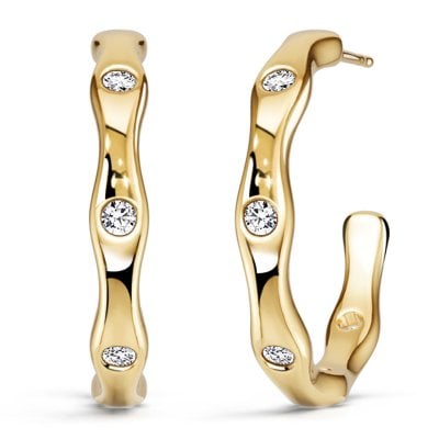 Italo Wave Flush Setting Round Cut Hoop Earrings For Women