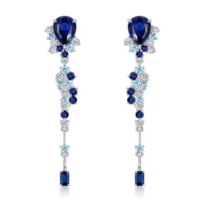 Italo Pear Cut Blue Sapphire Drop Earring For Women Bosphorus Vintage Earrings