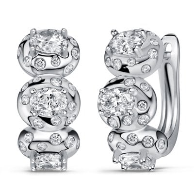 Italo Waterfall White Sapphire Oval Cut Hoop Earrings For Women