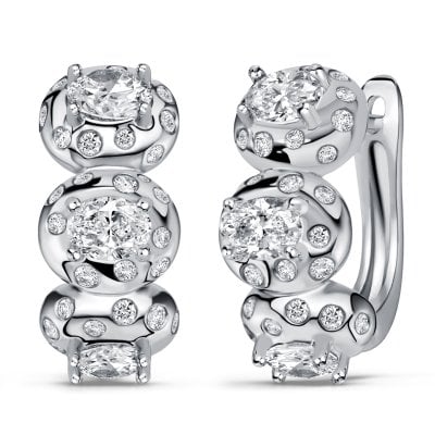 Italo Waterfall White Sapphire Oval Cut Hoop Earrings For Women