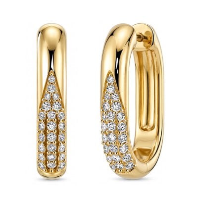 Italo Elongated Micro Pave Round Cut Hoop Earrings For Women