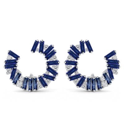 Italo Baguette Cut Blue Sapphire Hoop Earrings For Women