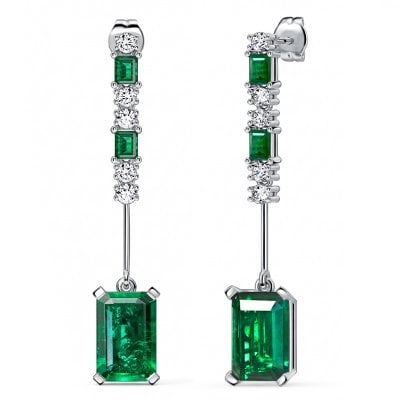 Italo Emerald Cut Emerald Sapphire Drop Earrings For Women