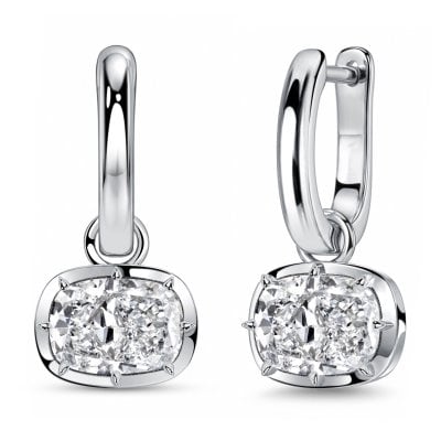 Italo Multi Prong Single Stone Cushion Cut Hoop Earrings For Women