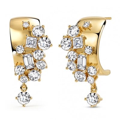 Italo Golden Waterfall Round Cut Hoop Earrings For Women