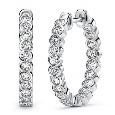 Italo Half-bezel Round Cut Hoop Earrings For Women