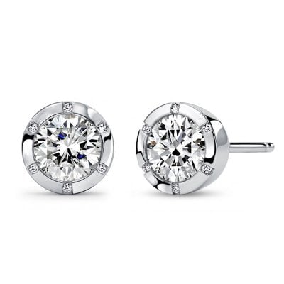 Italo Bezel Set 1 Carat Round Cut Stud Earrings For Women