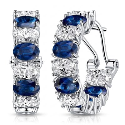 Italo Oval Cut Blue & White Sapphire Omega Hoops For Women