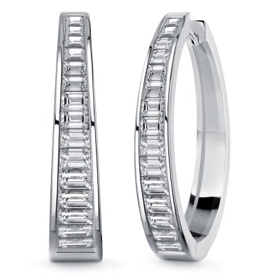 Italo Channel Set Emerald Cut Hoop Earrings For Women