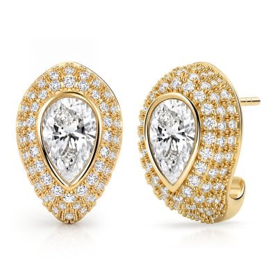 Italo Golden Pave Bezel Setting Pear Cut Hoop Earrings For Women