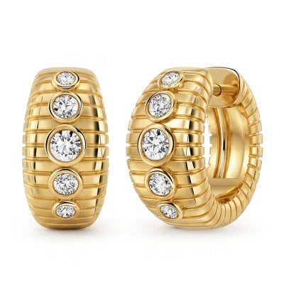 Italo Golden Textured Bezel Setting Huggie Hoop Earrings For Women