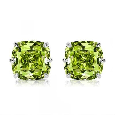 Italo Six-Prong Solitaire Cushion Cut Peridot Stud Earrings For Women