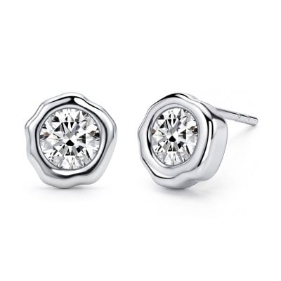 Italo Irregular Shape Bezel Setting Round Cut Stud Earrings For Women
