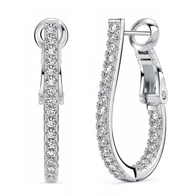 Italo Micro Pave Oval-shaped Elongated Hoop Earrings For Women