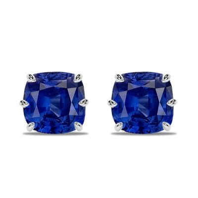 Italo 6 Prong Blue Sapphire 2 Carat Cushion Cut Stud Earrings For Women