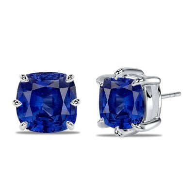 Italo 6 Prong Blue Sapphire 2 Carat Cushion Cut Stud Earrings For Women