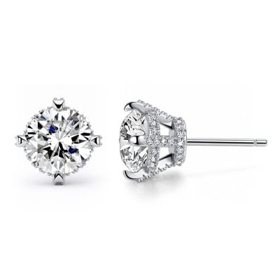 Italo Hidden Halo Round Cut Stud Earrings For Women