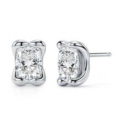 Italo Half Bezel Elongated Cushion Cut Stud Earrings For Women