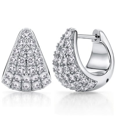 Italo Micro Pave Round Cut Dome Hoop Earrings For Women