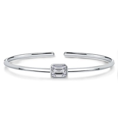 Italo Solitaire Emerald Cut White Sapphire Bangle Bracelet