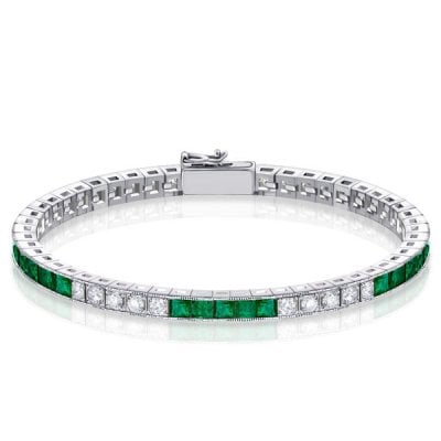 Alternating Emerald & White Princess Tennis Bracelet For Women