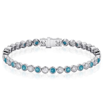 Italo Bezel Turquoise Bracelet White Sapphire Tennis Bracelet
