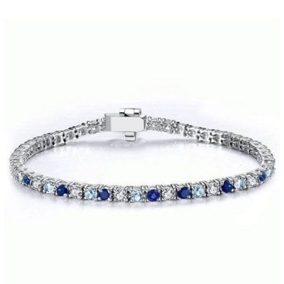 Italo Round Cut Blue Sapphire Tennis Bracelet For Women Classic