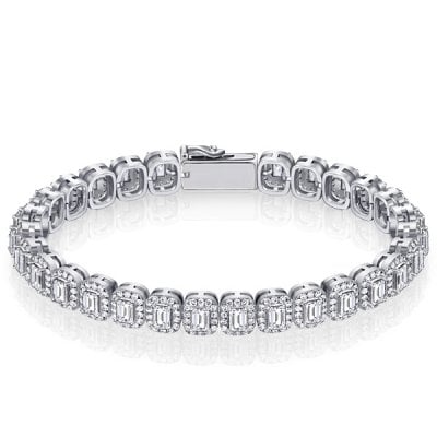 Italo Halo Emerald Cut Tennis Bracelet In Sterling Silver