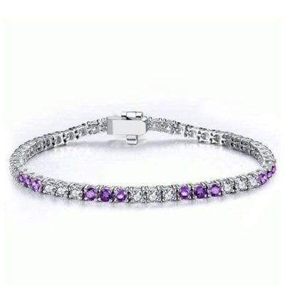 Italo Round Cut Amethyst & White Tennis Bracelet In Silver