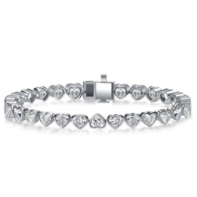 Italo Bezel Heart Tennis Bracelet In Sterling Silver