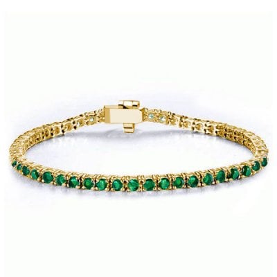 Italo Golden Round Cut Emerald Tennis Bracelet For Women