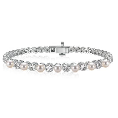 Italo Milgrain Bezel Round Pearl Tennis Bracelet Vintage