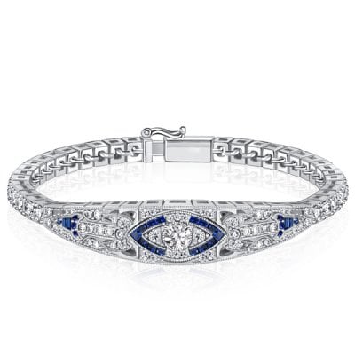 Italo Art Deco Tennis Bracelet In Sterling Silver