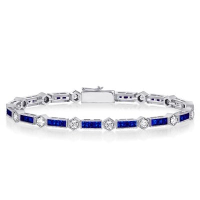 Alternating Round White & Triple Blue Bracelets For Wedding