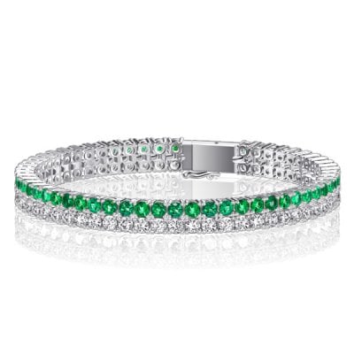 Italo Double Row Emerald & White Sapphire Tennis Bracelet For Women