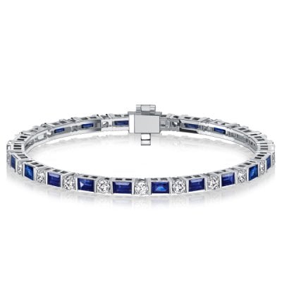 Italo Bar Setting Baguette Cut Blue Sapphire Tennis Bracelet
