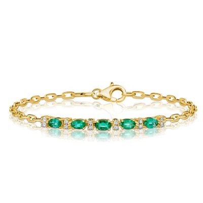 Italo Golden Oval Cut Emerald Sapphire Chain Bracelet