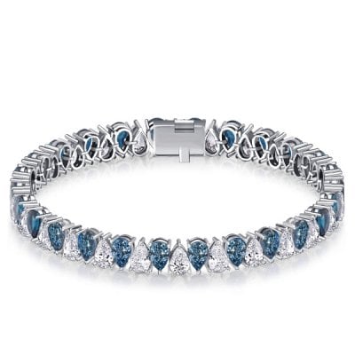 Italo Pear Shaped Blue Topaz Tennis Silver Bracelet