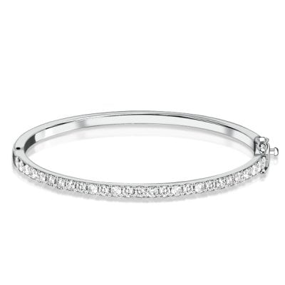 Italo 3 MM Round Cut Bangle Bracelet In Sterling Silver