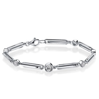 Italo Bezel Unique Chain White Sapphire Round Cut Tennis Bracelet